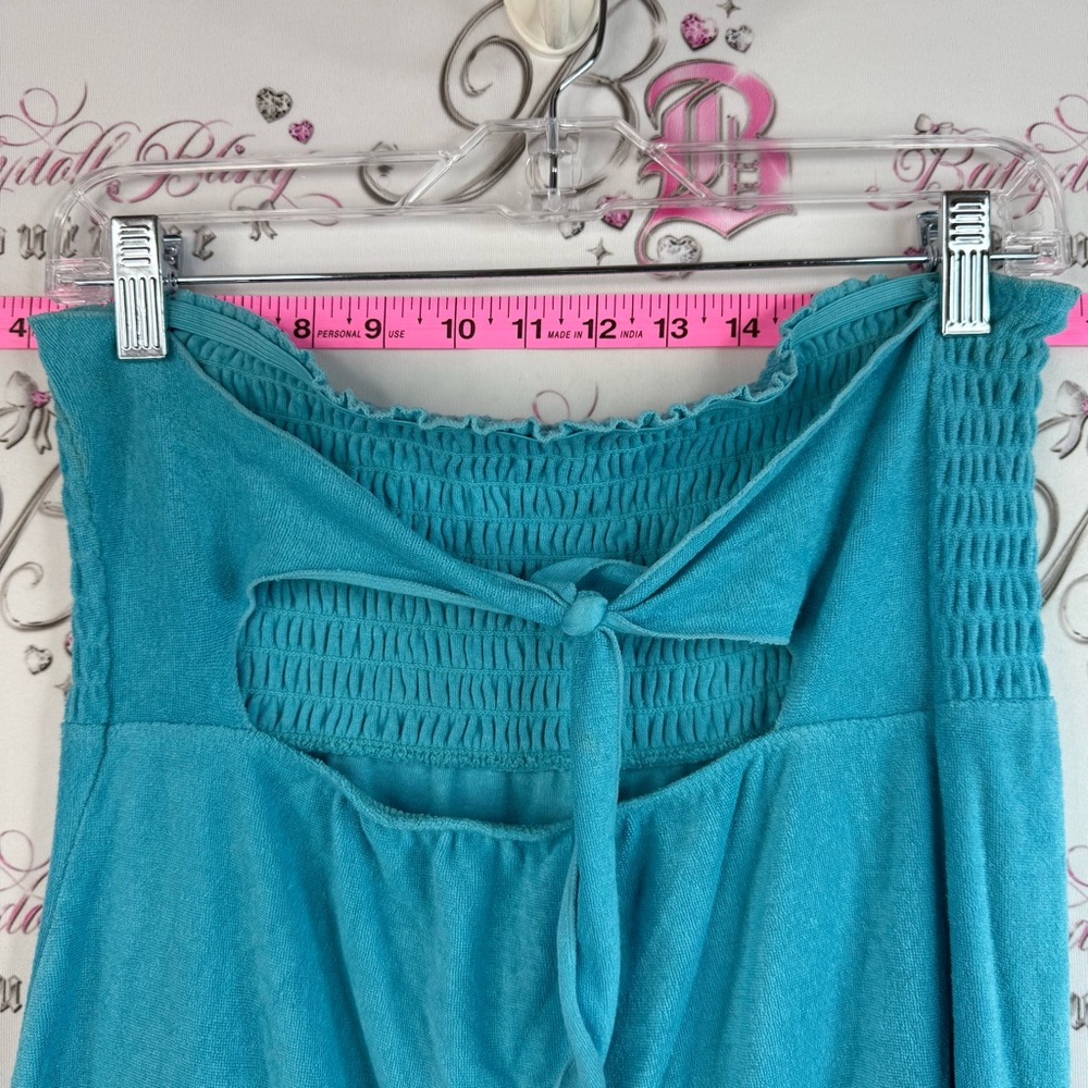 Dress terry cloth ruffle hem tie up back Smocked Waist Turquoise Tube Skirt - Picture 7 of 10
